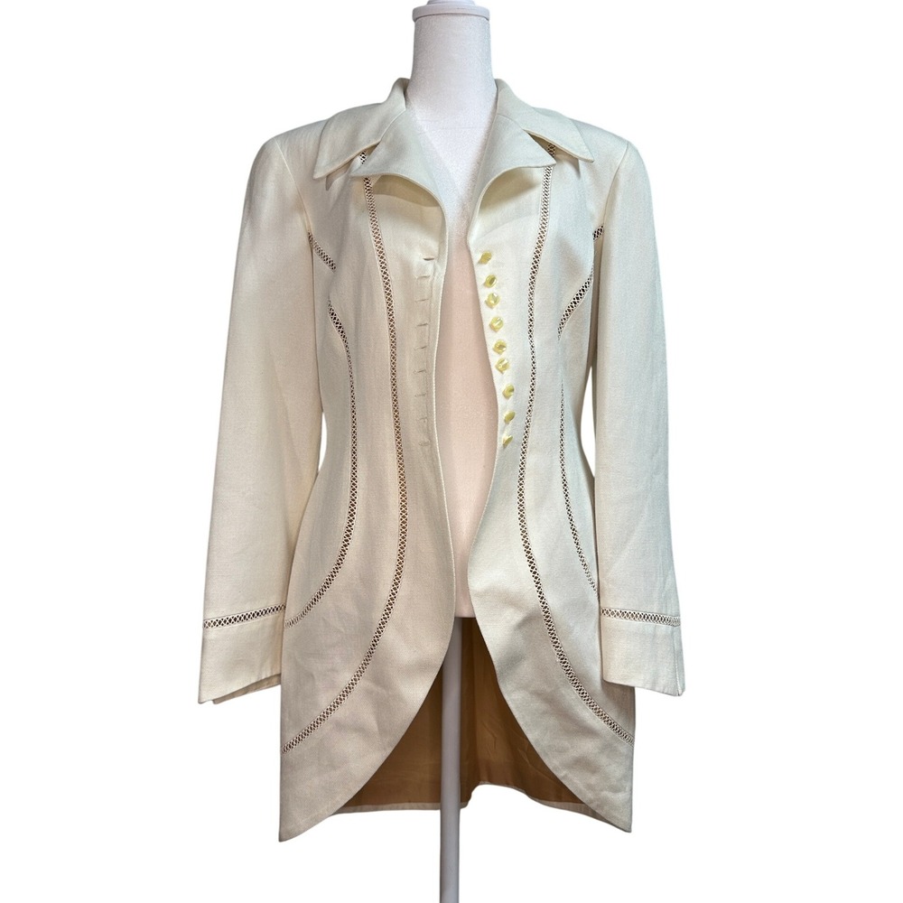 Kathryn‎ Dianos Designer 90s Cream Tailored Blazer Jacket Button Up USA Womens 6